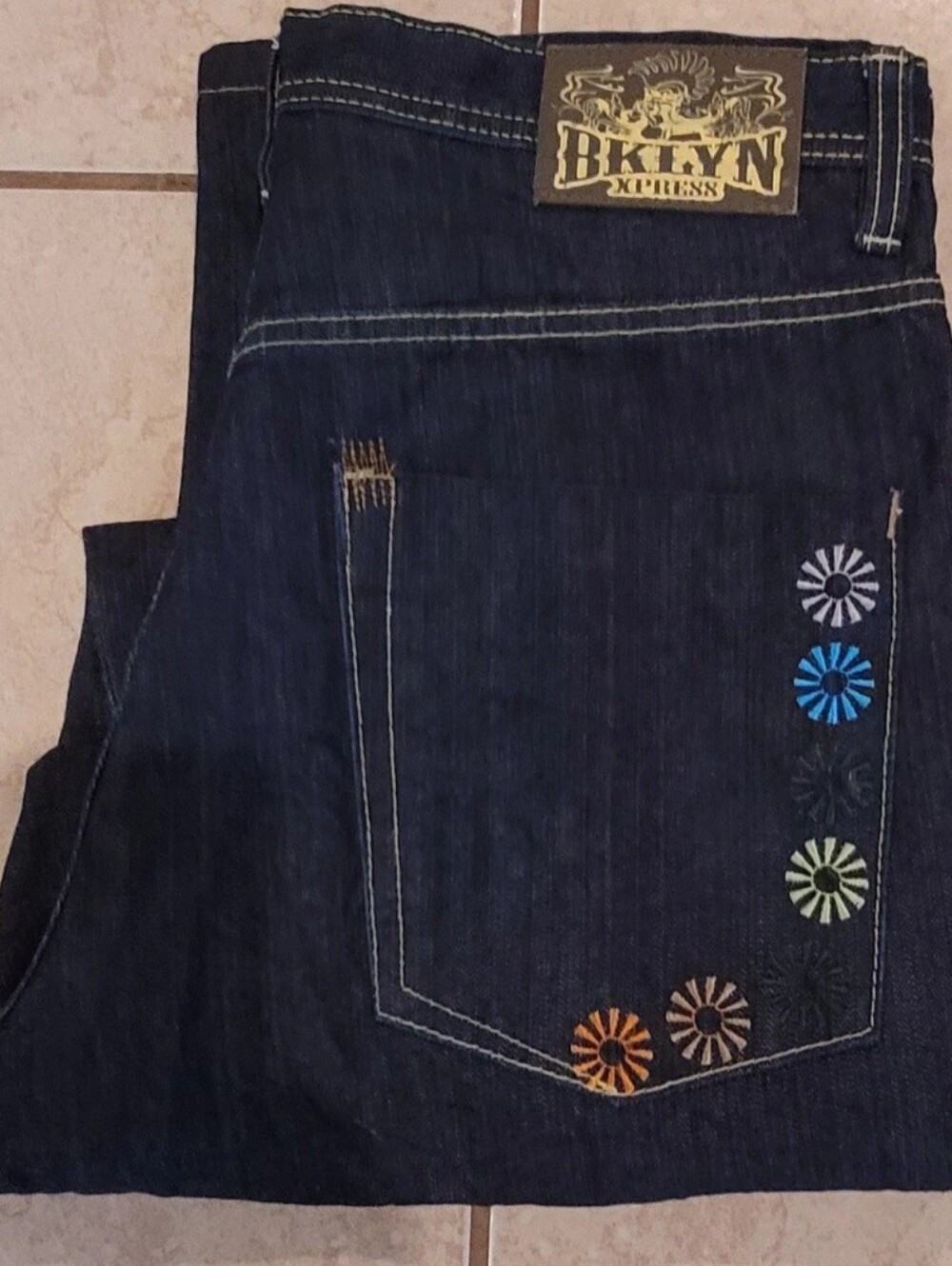 Vintage Brooklyn Xpress Jeans Mens 36x34 Baggy Embroidered Y2K Skater Hip Hop